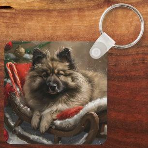 keeshond Dog Christmas Festive  Key Ring