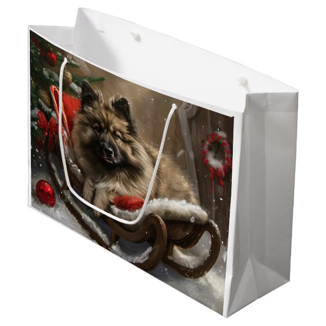 keeshond Dog Christmas Festive  Large Gift Bag (Front Angled)