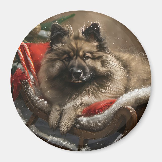 keeshond Dog Christmas Festive  Magnet (Front)