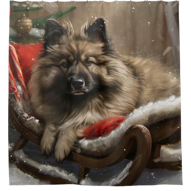 keeshond Dog Christmas Festive  Shower Curtain (Front)