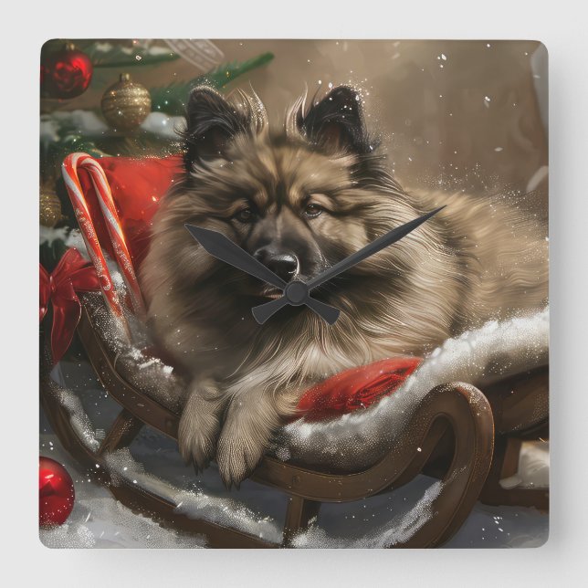 keeshond Dog Christmas Festive  Square Wall Clock (Front)