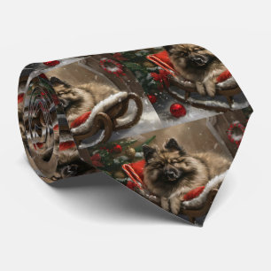 keeshond Dog Christmas Festive  Tie