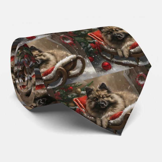 keeshond Dog Christmas Festive  Tie (Rolled)