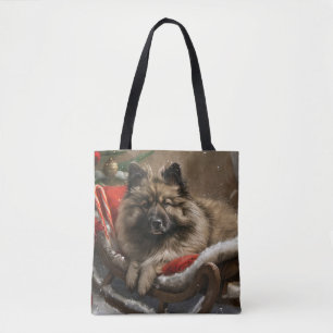 keeshond Dog Christmas Festive Tote Bag