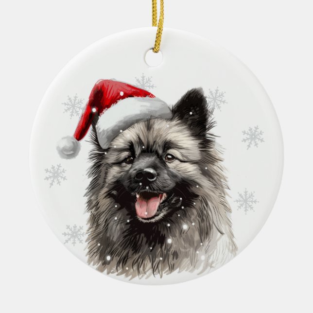 Keeshond Dog Christmas Personalized Ceramic Tree Decoration (Front)