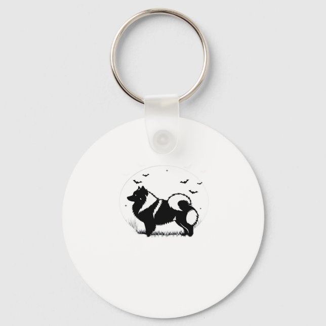 Keeshond Dog � Halloween Moon Silhouette Classic T Key Ring (Front)