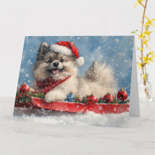 Keeshond Dog in Sledge Let it Snow Christmas Card