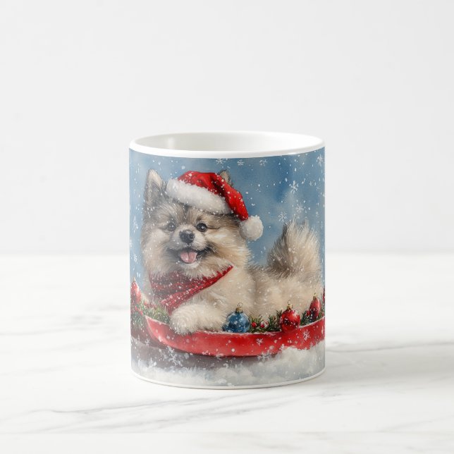 Keeshond Dog in Sledge Let it Snow Christmas Coffee Mug (Center)