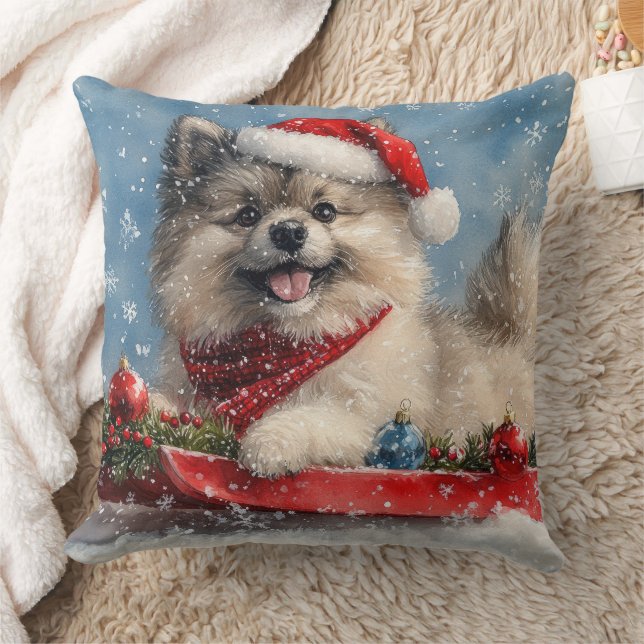 Keeshond Dog in Sledge Let it Snow Christmas Cushion (Blanket)