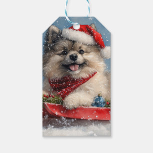 Keeshond Dog in Sledge Let it Snow Christmas Gift Tags