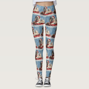 Keeshond Dog in Sledge Let it Snow Christmas Leggings