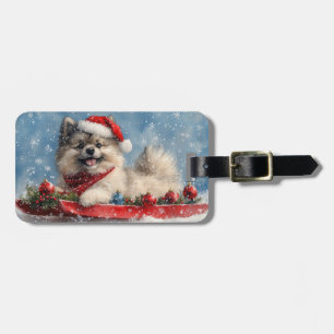 Keeshond Dog in Sledge Let it Snow Christmas Luggage Tag