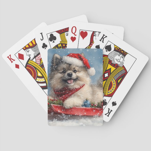 Keeshond Dog in Sledge Let it Snow Christmas Playing Cards (Back)