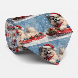 Keeshond Dog in Sledge Let it Snow Christmas Tie