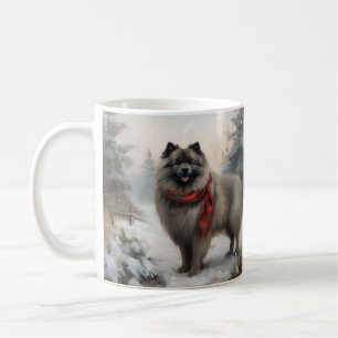 Keeshond Dog in Snow Christmas Coffee Mug