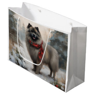 Keeshond Dog in Snow Christmas Large Gift Bag