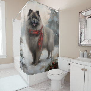 Keeshond Dog in Snow Christmas Shower Curtain