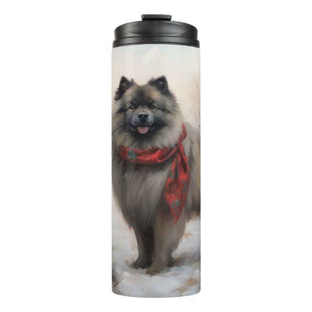 Keeshond Dog in Snow Christmas Thermal Tumbler (Front)