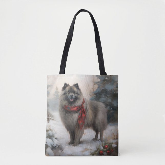 Keeshond Dog in Snow Christmas Tote Bag (Front)