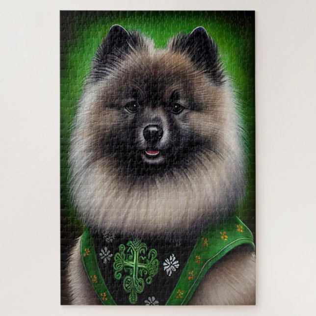 Keeshond Dog in St. Patrick's Day Dress Jigsaw Puzzle (Vertical)