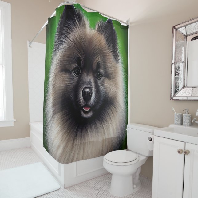 Keeshond Dog in St. Patrick's Day Dress Shower Curtain (In Situ)