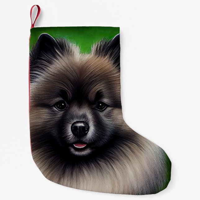 Keeshond Dog in St. Patrick's Day Dress Small Christmas Stocking (Front)