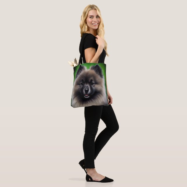 Keeshond Dog in St. Patrick's Day Dress Tote Bag (On Model)