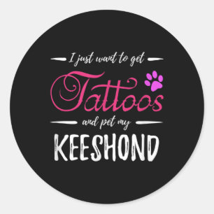 Keeshond Dog Lover Tattoo Funny Dog Mum Gift Idea Classic Round Sticker