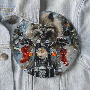 Keeshond Dog Riding Motorcycle Christmas 6 Cm Round Badge