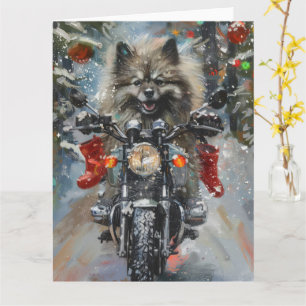 Keeshond Dog Riding Motorcycle Christmas Card