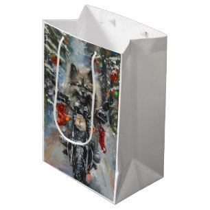 Keeshond Dog Riding Motorcycle Christmas Medium Gift Bag