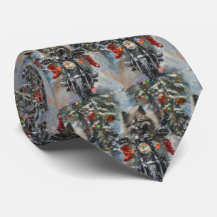 Keeshond Dog Riding Motorcycle Christmas Tie