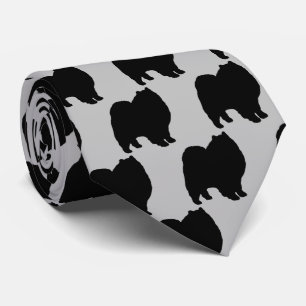 Keeshond Dog Silhouette Tie