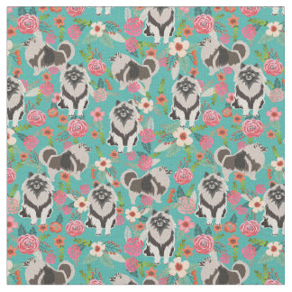 keeshond dog vintage floral turquoise fabric