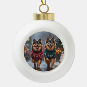 Keeshond Dogs Christmas Snow Holiday Ceramic Ball Christmas Ornament