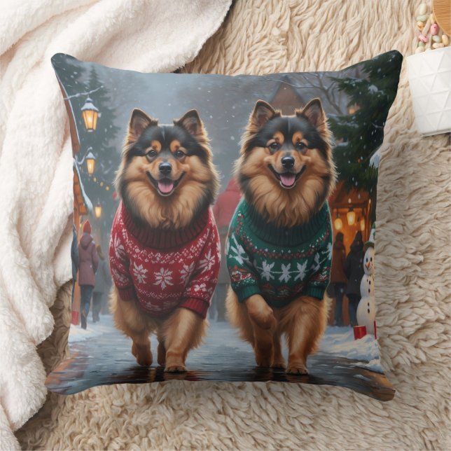 Keeshond Dogs Christmas Snow Holiday Cushion (Blanket)