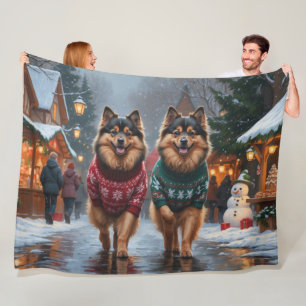 Keeshond Dogs Christmas Snow Holiday Fleece Blanket