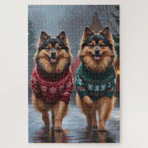 Keeshond Dogs Christmas Snow Holiday Jigsaw Puzzle