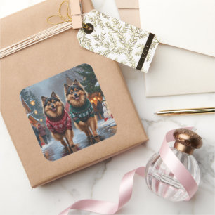 Keeshond Dogs Christmas Snow Holiday Square Sticker