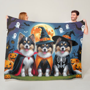Keeshond Dogs Pumpkin Halloween Funny Fleece Blanket
