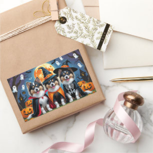 Keeshond Dogs Pumpkin Halloween Funny Rectangular Sticker