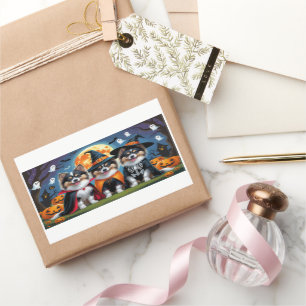 Keeshond Dogs Pumpkin Halloween Funny Rectangular Sticker