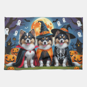 Keeshond Dogs Pumpkin Halloween Funny Tea Towel