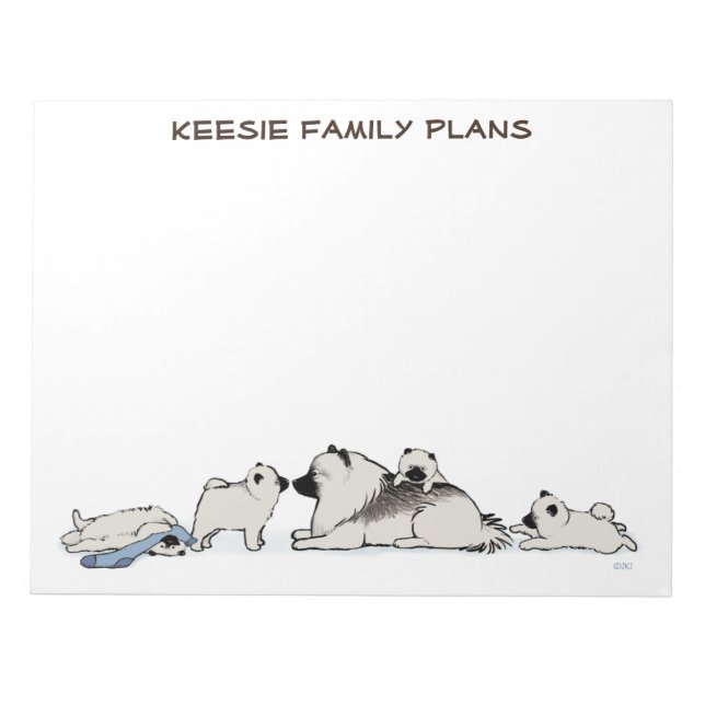 Keeshond Family with Blue Sock Notepad (Front)