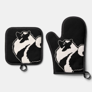 Keeshond Graphic Outline Cute Original Pet Dog Art Oven Mitt & Pot Holder Set