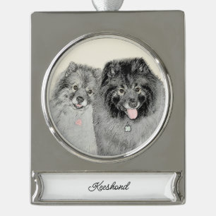 Keeshond Graphics Keeshond Mum and Son Silver Plat Silver Plated Banner Ornament