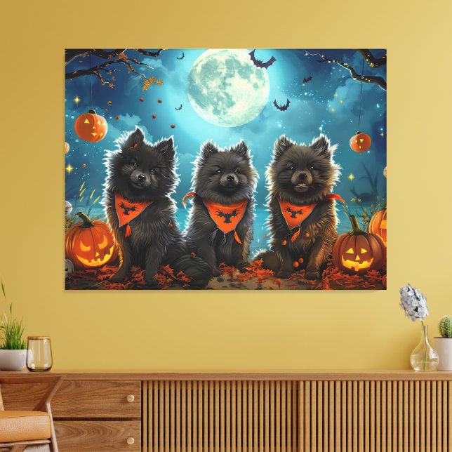 Keeshond Halloween Spooky Canvas Print (Insitu(LivingRoom))