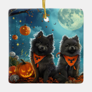 Keeshond Halloween Spooky Ceramic Ornament
