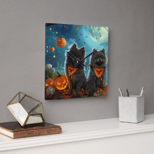 Keeshond Halloween Spooky Square Wall Clock