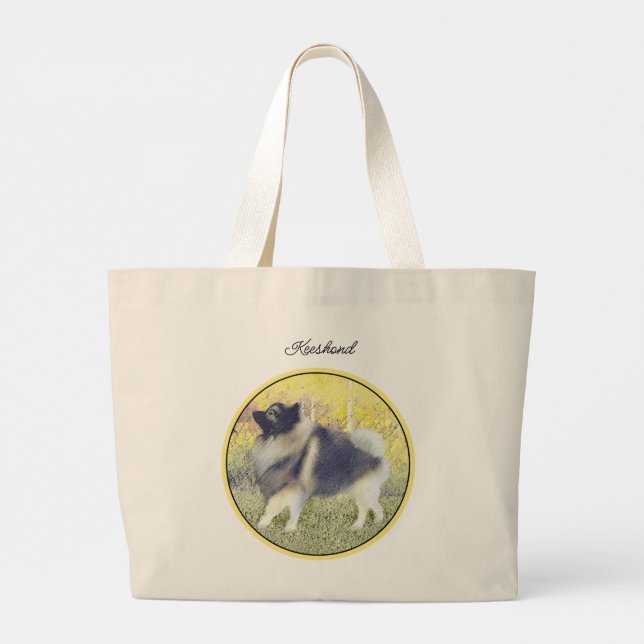Keeshond in Aspen Painting Cute Original Dog Art Large Tote Bag (Back)